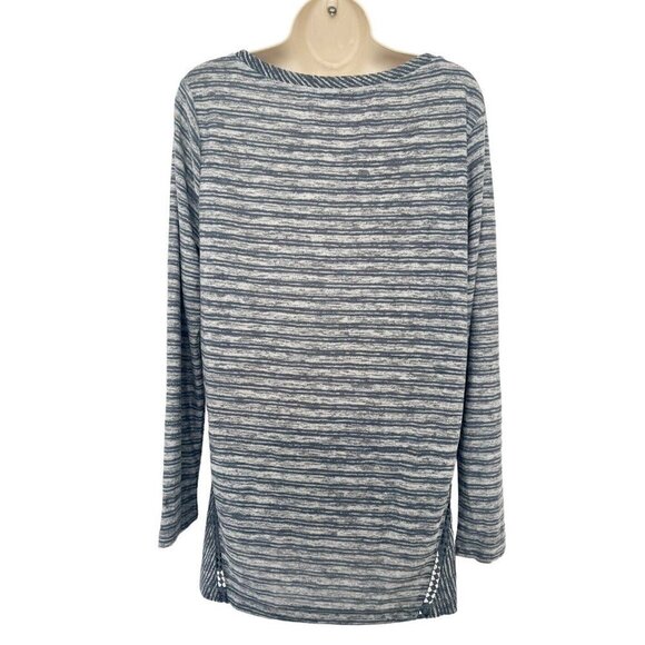 Soft Surroundings Sz M Dylan Swing Blue Gray Striped Crochet Trim Tunic Top - Picture 3 of 8